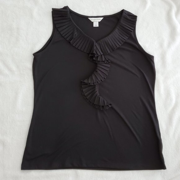 Christopher & Banks sleeveless black ruffle V neck top shirt - Picture 1 of 4